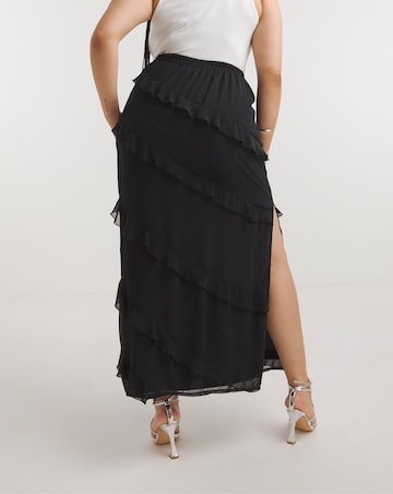 Black Tiered Ruffle Maxi Skirt