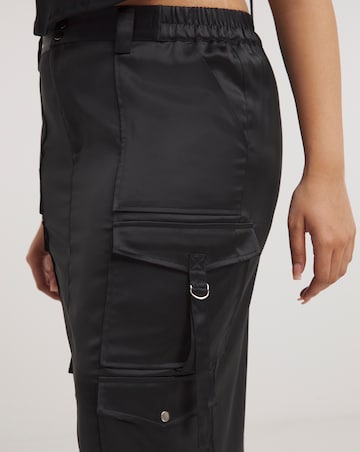 Black Satin Cargo Midaxi Skirt