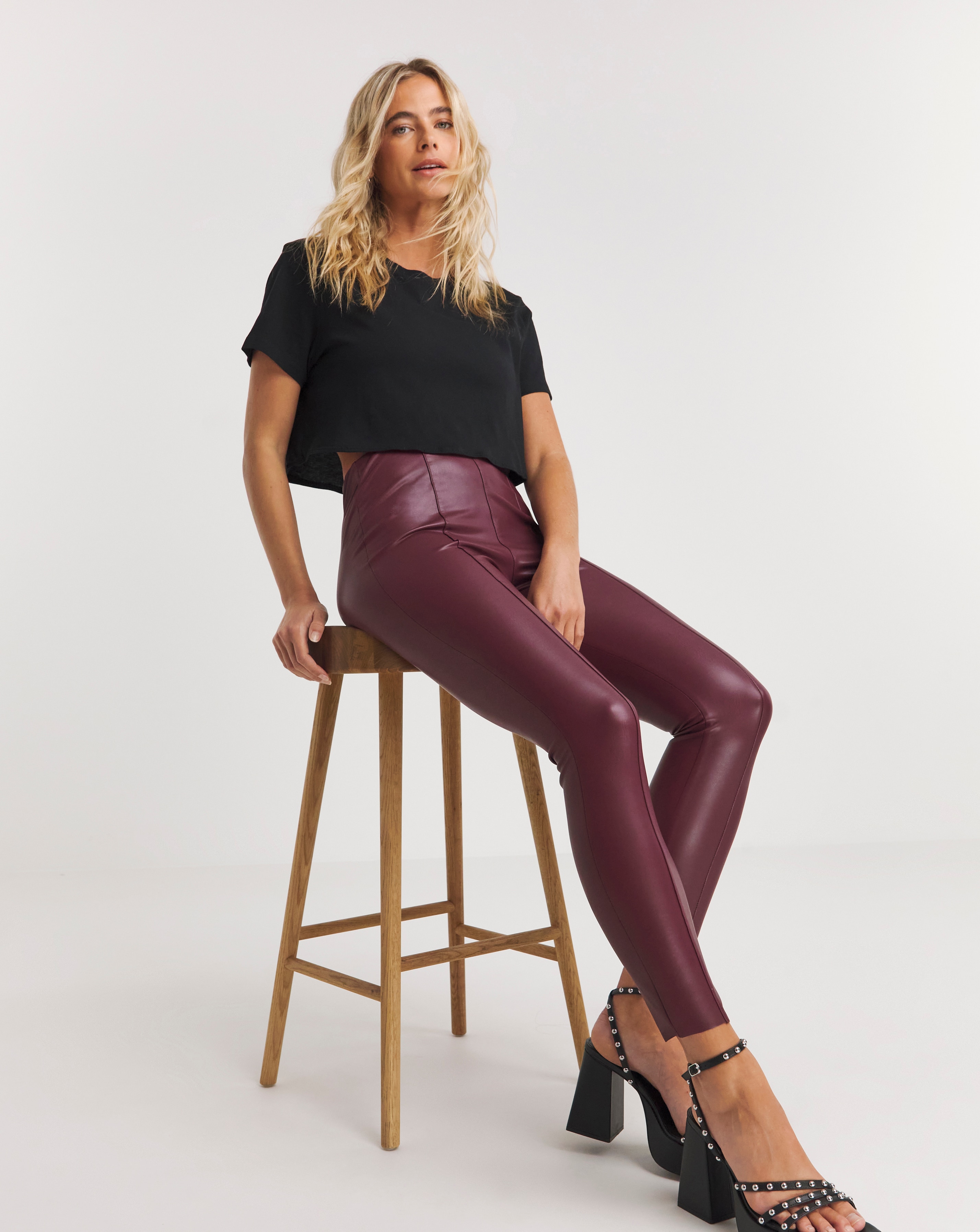 Seam Detail High Waist PU Leggings