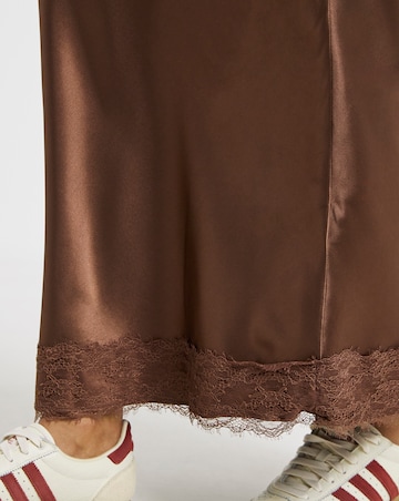 Simply Be Chocolate Lace Trim Satin Maxi Skirt