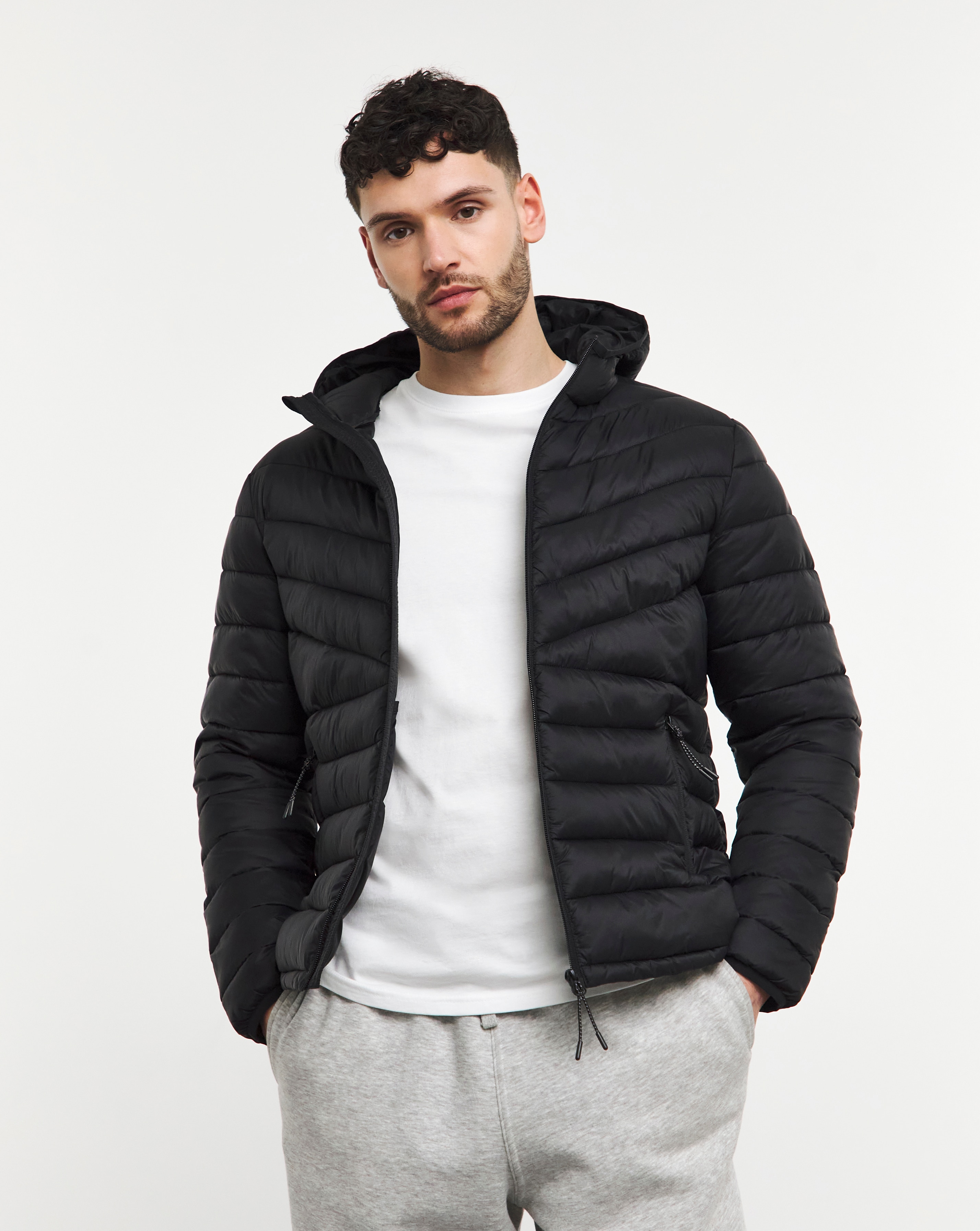 Black Lightweight Hooded Padded Jacket