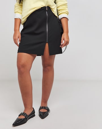 Black Zip Detail Ponte Mini Skirt