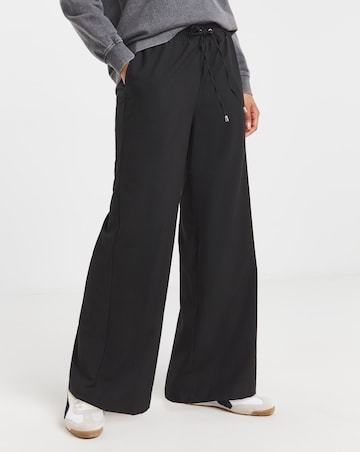 Black Drawcord Waist Relaxed Wide Leg Trousers