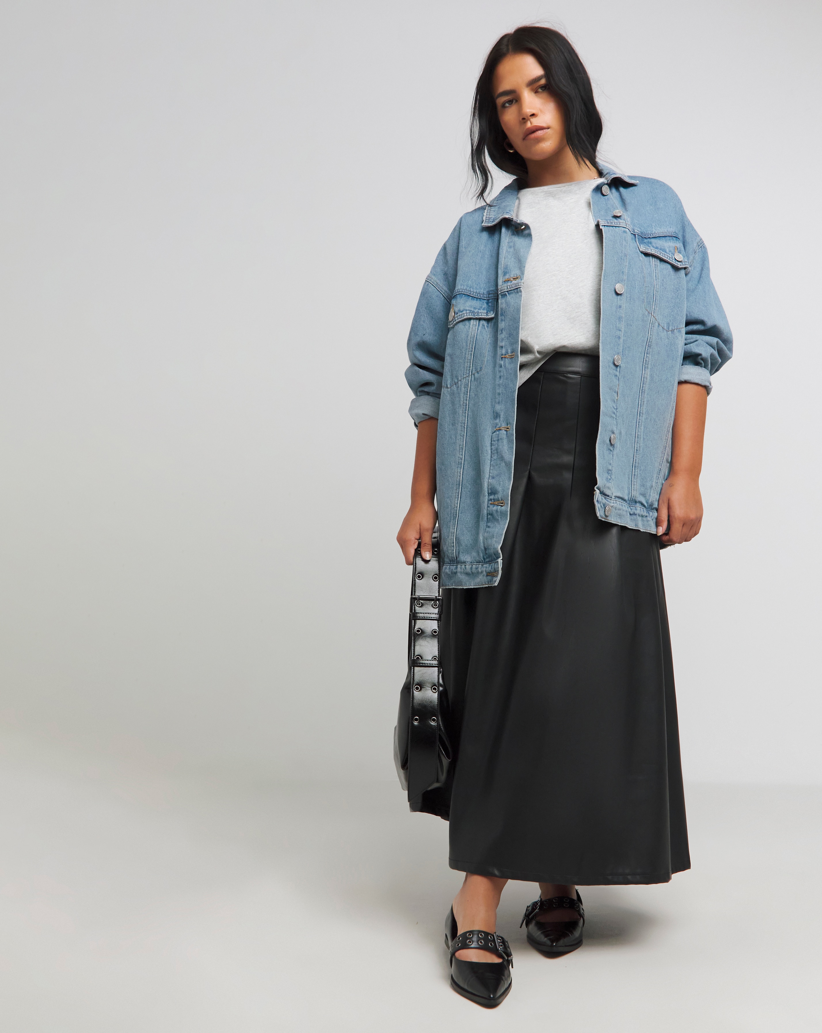 PU Pleated Midaxi Skirt