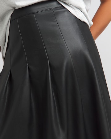 Black PU Pleated Midaxi Skirt
