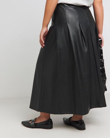 Black PU Pleated Midaxi Skirt