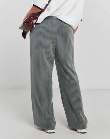 Grey Pinstripe Drawcord Waist Wide Leg Trousers