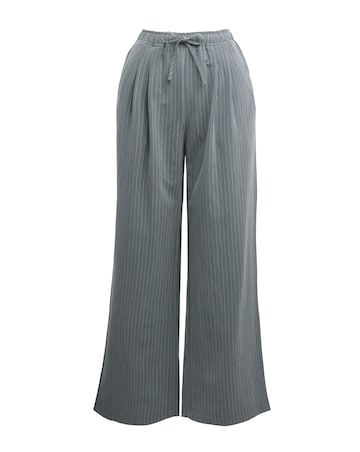 Grey Pinstripe Drawcord Waist Wide Leg Trousers