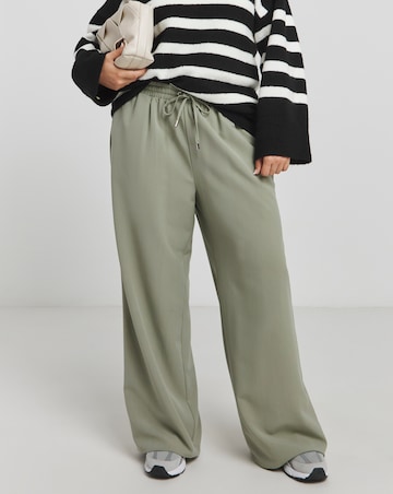 Khaki Drawcord Waist Relaxed Wide Leg Trousers