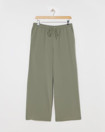 Khaki Drawcord Waist Relaxed Wide Leg Trousers
