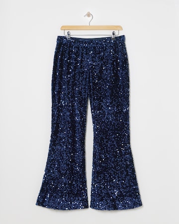 Navy Flared Sequin Trousers