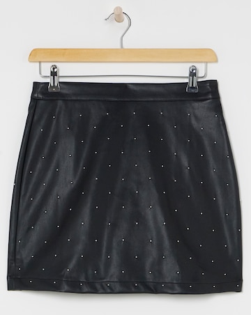 Black PU Embellished Mini Skirt