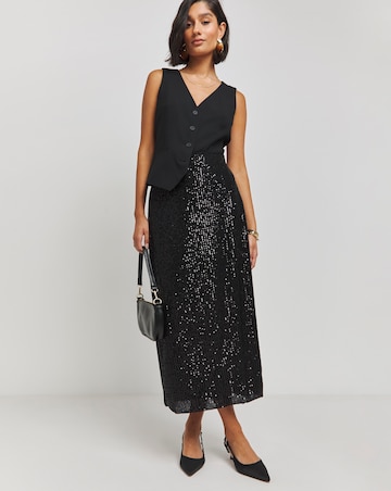 Black Stretch Sequin Midaxi Skirt