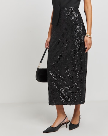 Black Stretch Sequin Midaxi Skirt