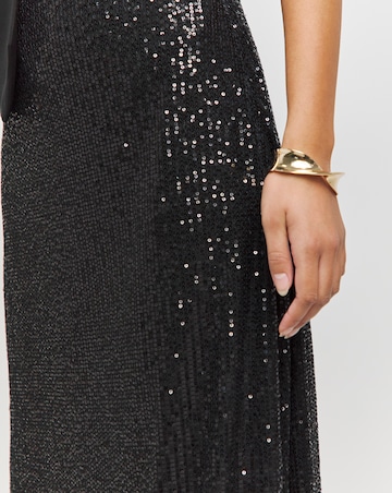 Black Stretch Sequin Midaxi Skirt