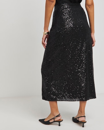 Black Stretch Sequin Midaxi Skirt