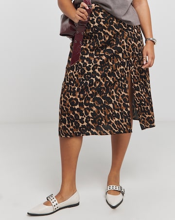 Leopard Print Side Split Midi Skirt