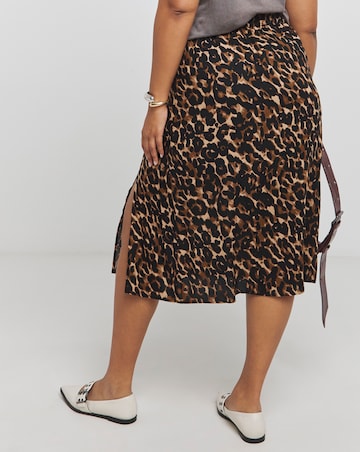 Leopard Print Side Split Midi Skirt