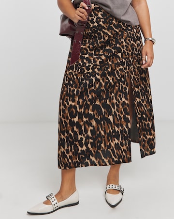 Leopard Print Side Split Midi Skirt