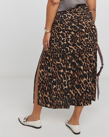 Leopard Print Side Split Midi Skirt