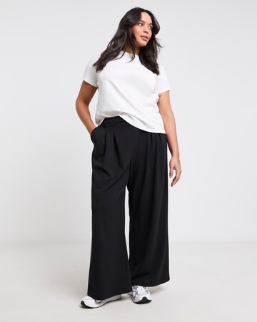 Black Scuba Crepe Wide Leg Pleat Front Trousers