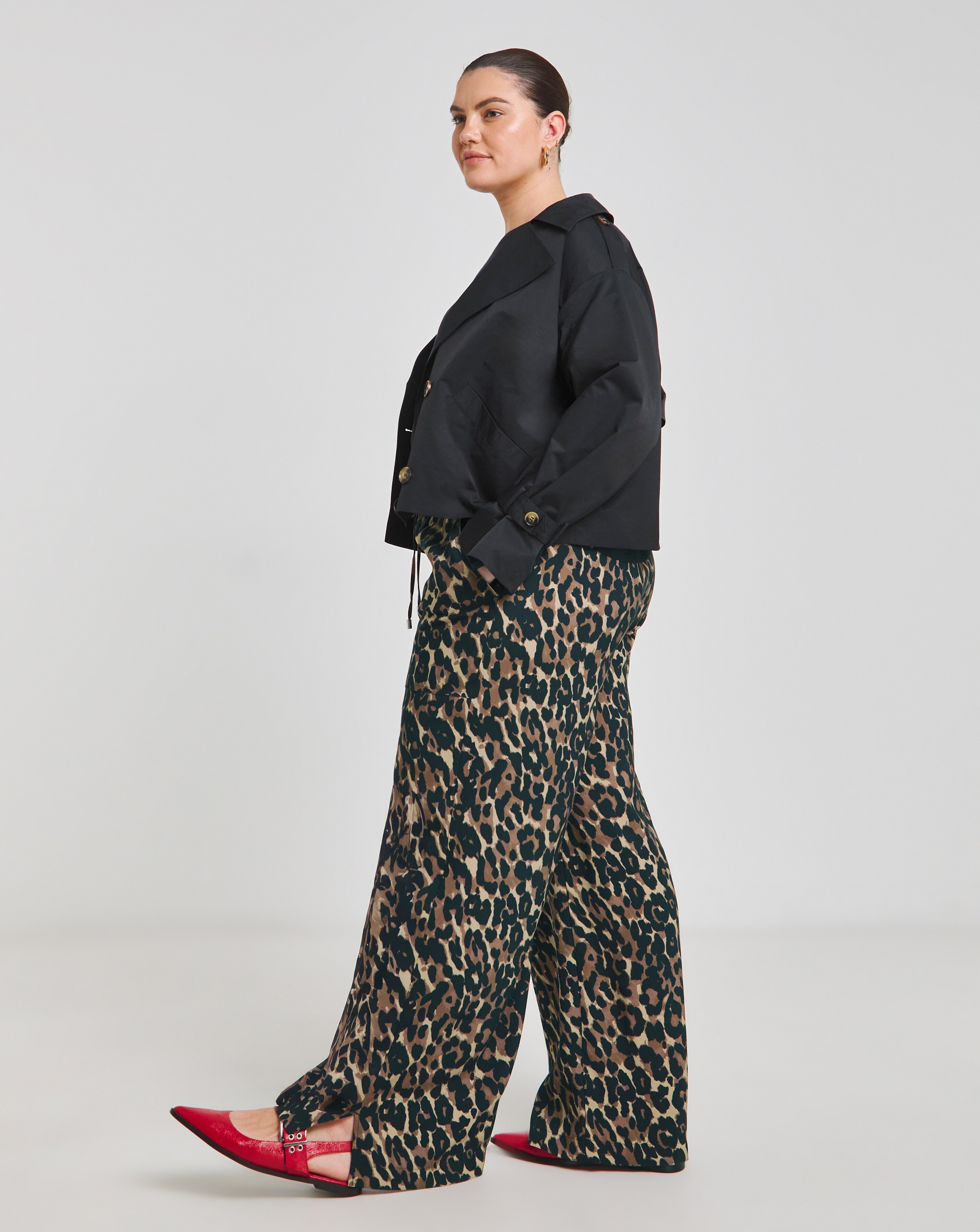 Simply Be Leopard Print Drawcord Wide Leg Trouser