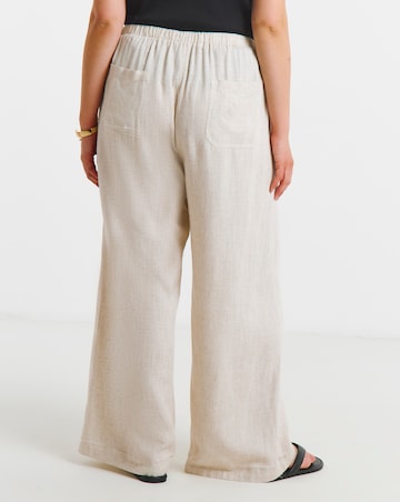 Stone Tie Waist Linen Mix Wide Leg Trousers