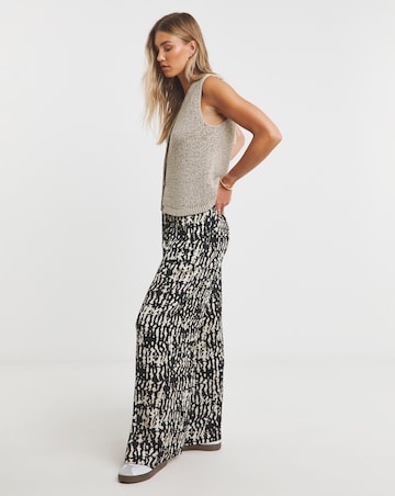 Simply Be Mono Print Crinkle Wide Leg Trousers