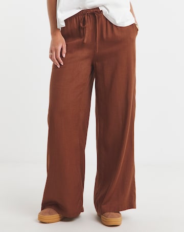 Tie Waist Linen Mix Wide Leg Trousers