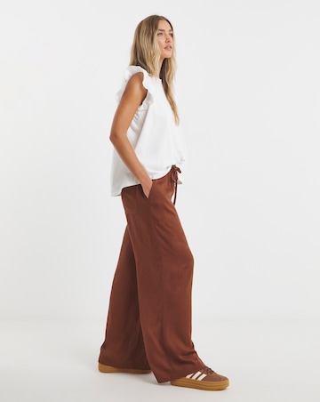 Tie Waist Linen Mix Wide Leg Trousers
