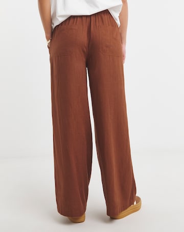 Tie Waist Linen Mix Wide Leg Trousers