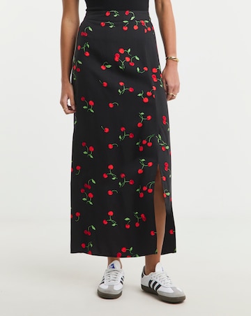 Cherry Print Midi Skirt