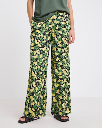 Simply Be Lemon Print Spun Viscose Wide Leg Trousers