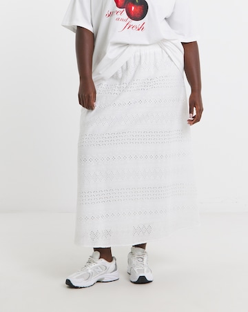 Simply Be White Boho Broderie Full Midaxi Skirt