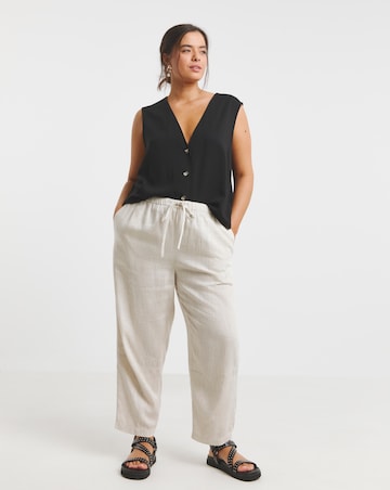 Simply Be Natural Tie Waist Linen Mix Barrel Leg Trouser