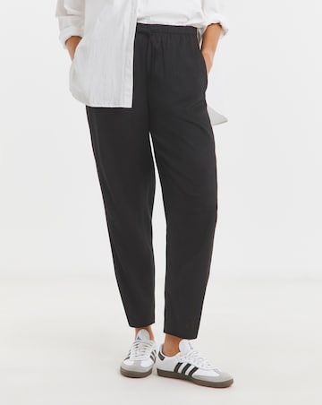 Simply Be Black Tie Waist Linen Mix Barrel Leg Trouser