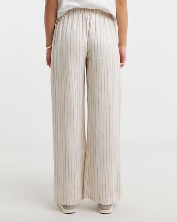 Simply Be Neutral Stripe Pleated Linen Mix Wide Leg Trouser