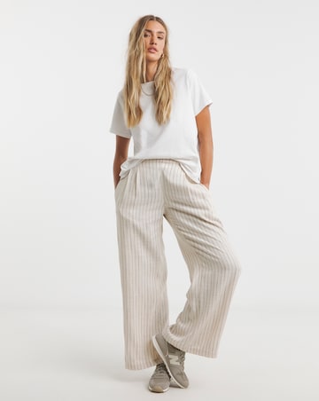 Simply Be Neutral Stripe Pleated Linen Mix Wide Leg Trouser
