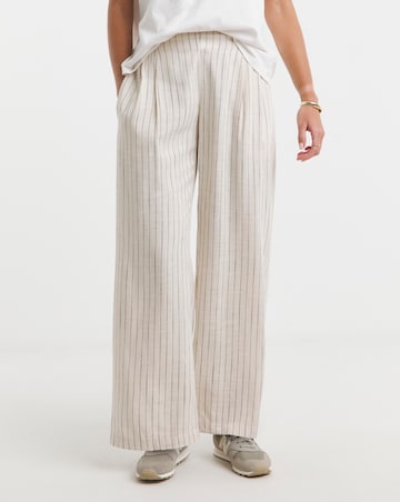 Simply Be Neutral Stripe Pleated Linen Mix Wide Leg Trouser