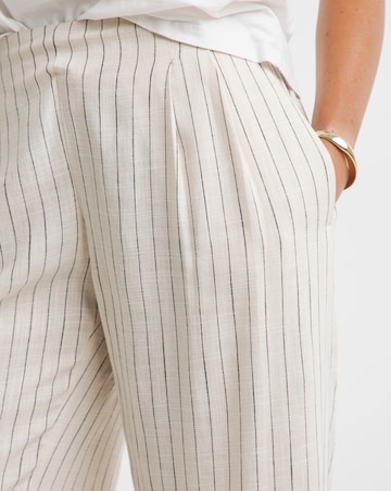Simply Be Neutral Stripe Pleated Linen Mix Wide Leg Trouser