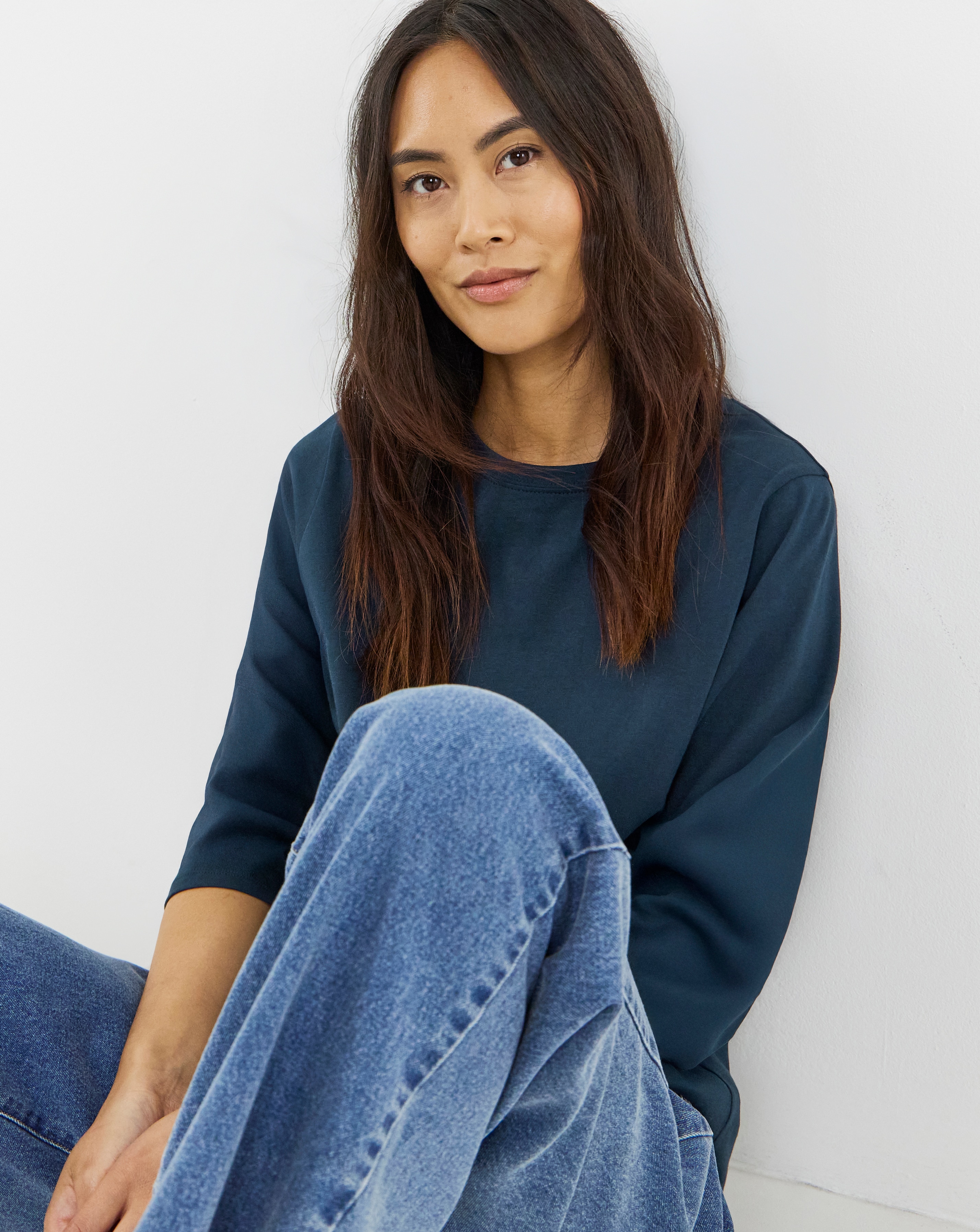 Longline Curved Hem 3/4 Sleeve Top