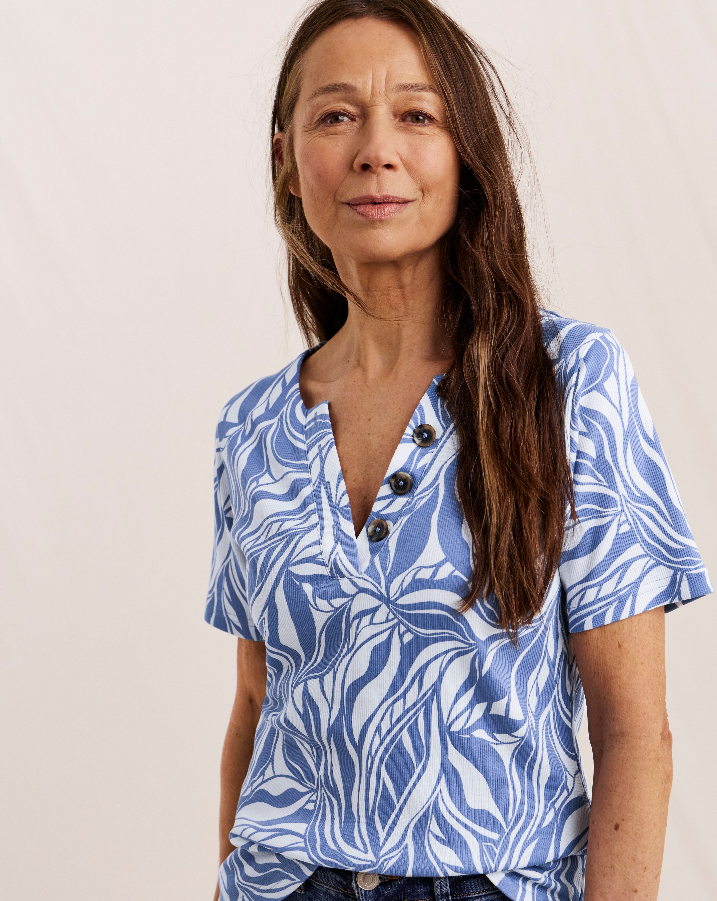 New In - Julipa Printed Cotton Henley Top