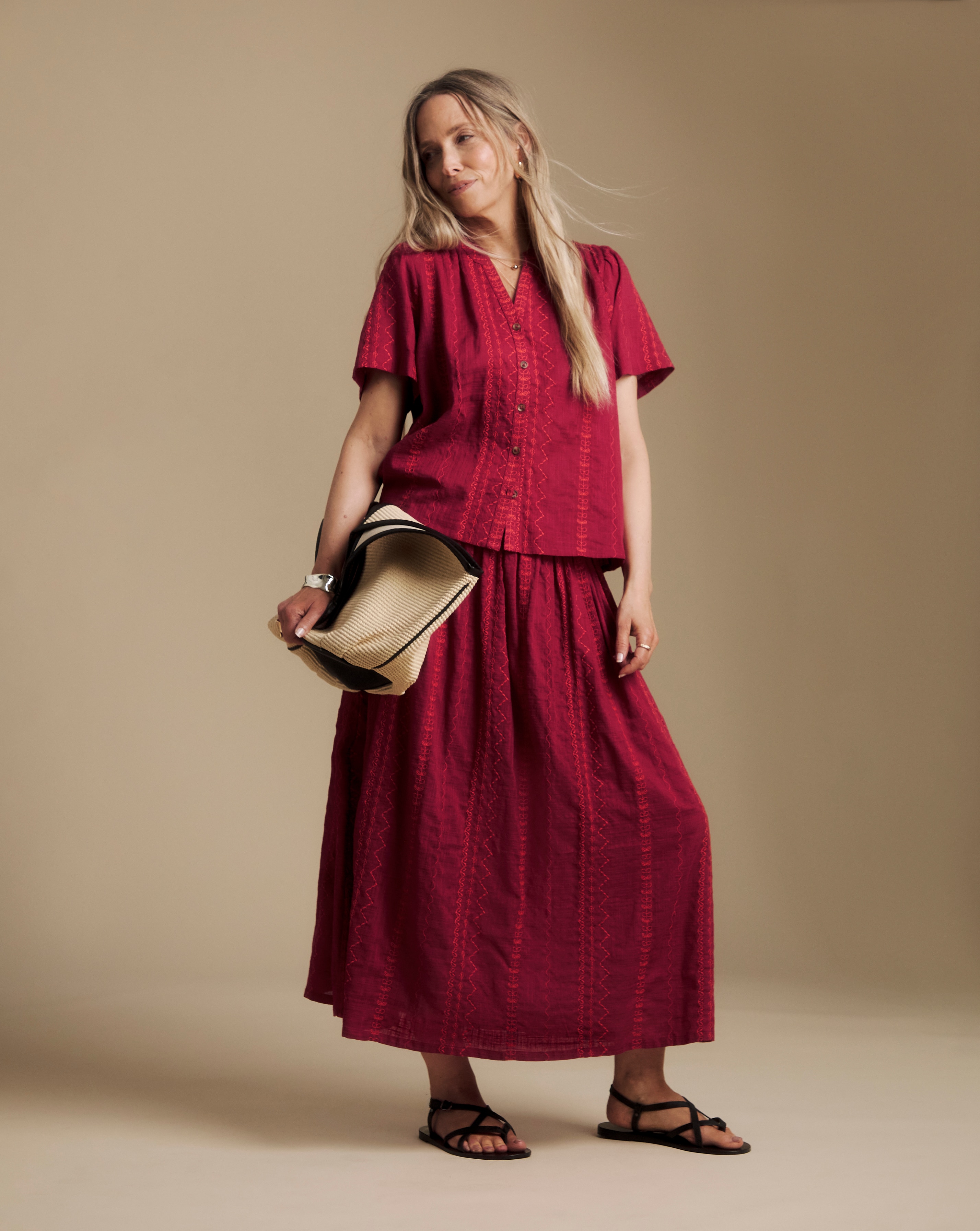 New In - Julipa Embroidered Cotton Midi Skirt