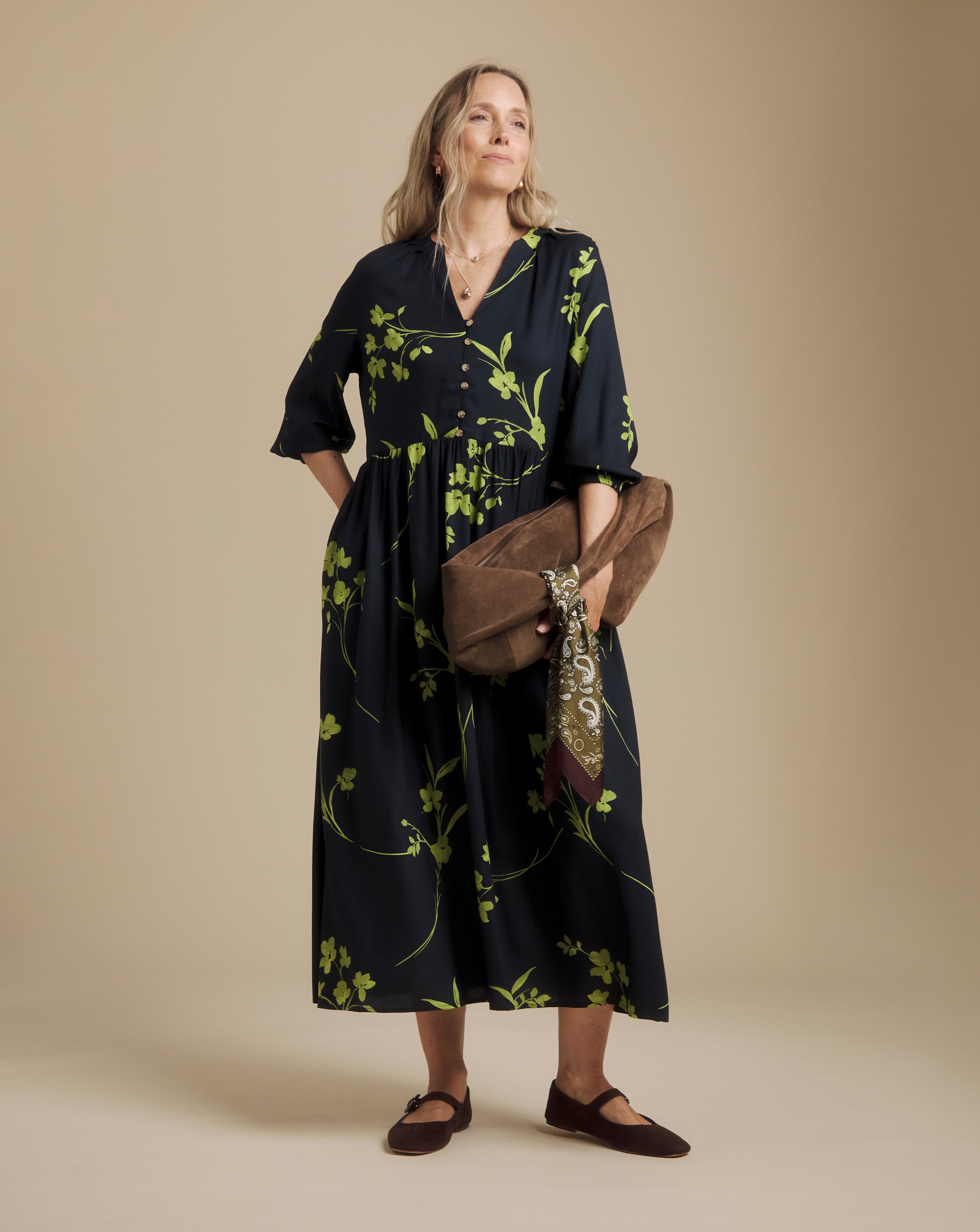 Julipa Petite Navy Printed Midi Dress