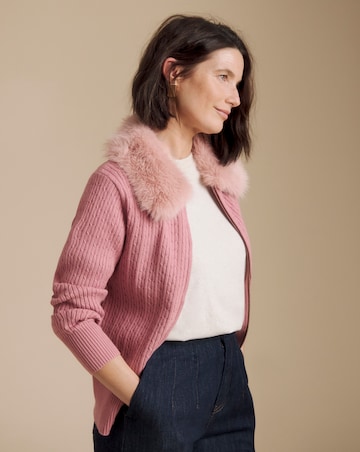Julipa Cable Zip Through Fur Collar Cardigan
