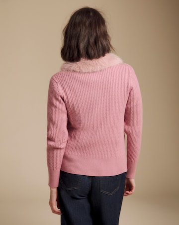 Julipa Cable Zip Through Fur Collar Cardigan