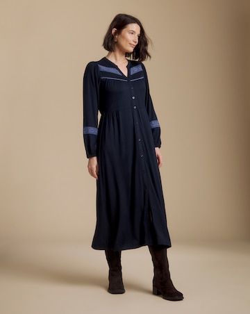 Julipa Navy Lace Trim Jersey Midi Dress