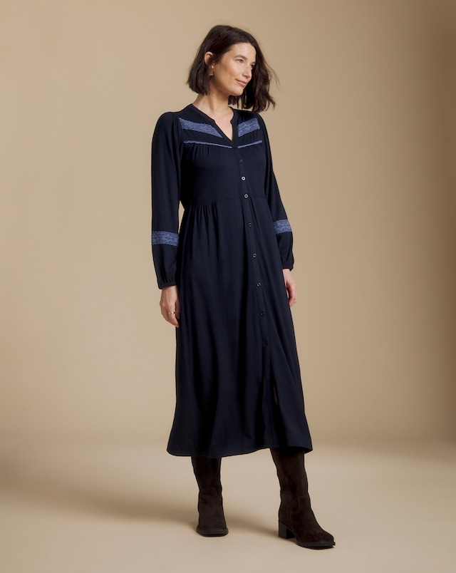 Julipa Navy Lace Trim Jersey Midi Dress