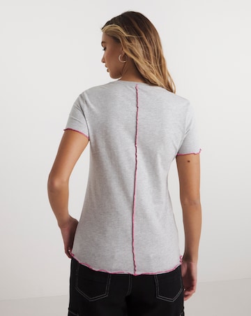 Grey Marl Contrast Seam Detail Top