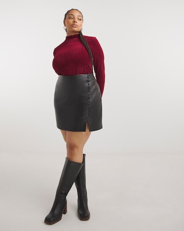 Burgundy Textured Velour High Neck Top